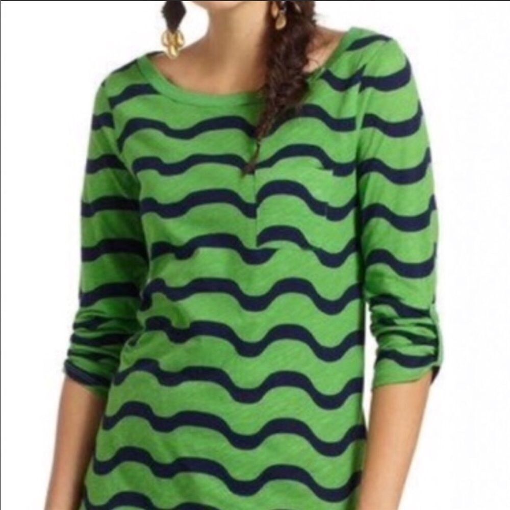 ANTHROPOLOGIE | POSTMARK Striped Green & Blue Banter Top Women’s Size Small
